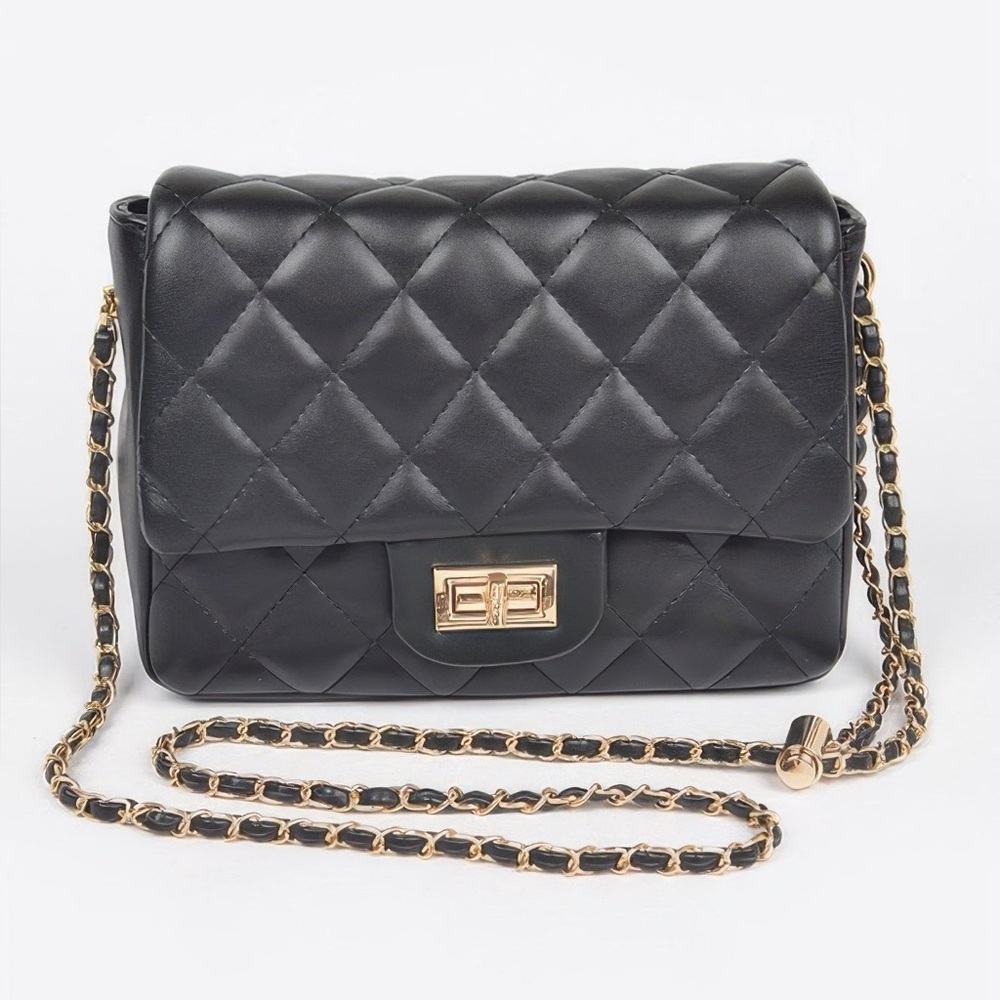 Quilted Faux Leather Flap Bag